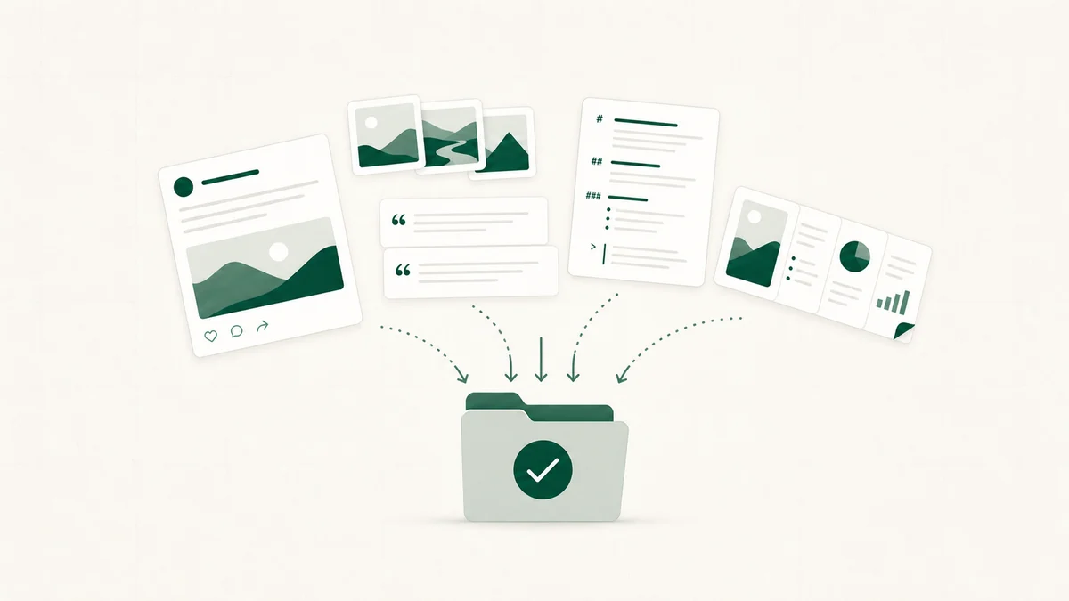 Article, post, image, snippet, and carousel assets gathered into one completed publishing package.